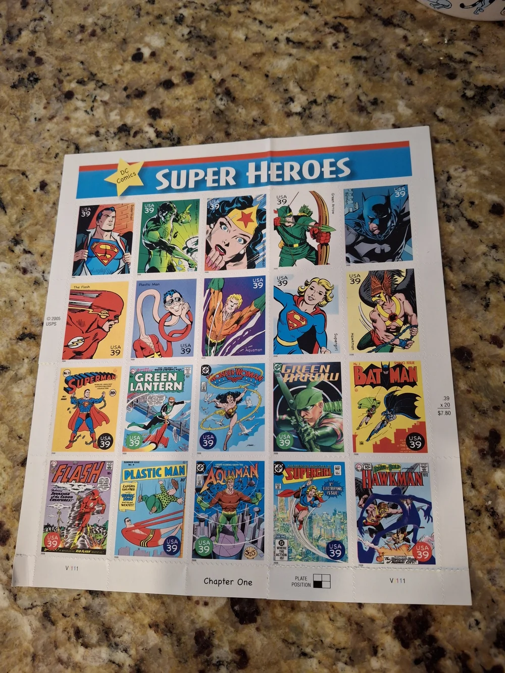 DC Comics Super Heroes Colorful Stamp Sheet - Collectors item 2005